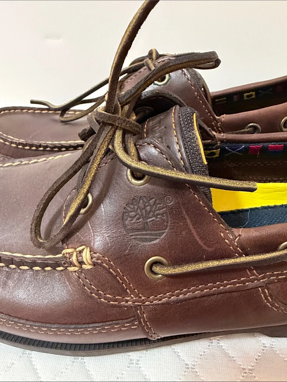 Timberland Men's Brown Leather Boat Shoes with Yellow Insoles. NWOT. Size 10.5